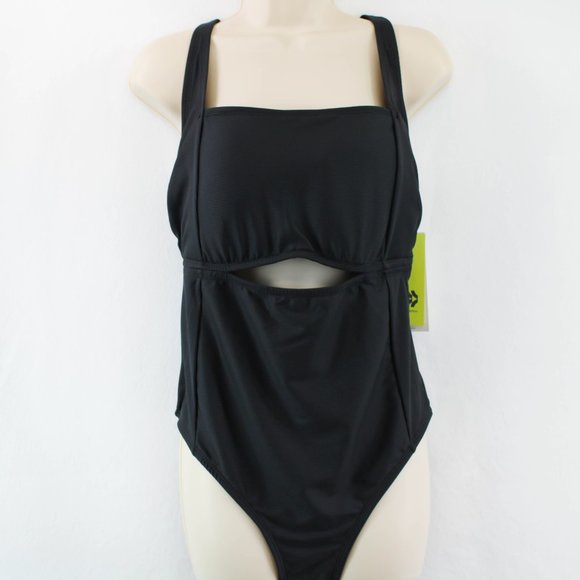 All in Motion One Piece Swimsuit. Size 20W. Black Rib Knit Adjustable Strap NWT - Picture 3 of 7